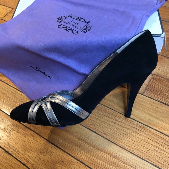 NWT Lulu Guinness black/silver suede heels - Sz 10 / 41 - Picture 6 of 8